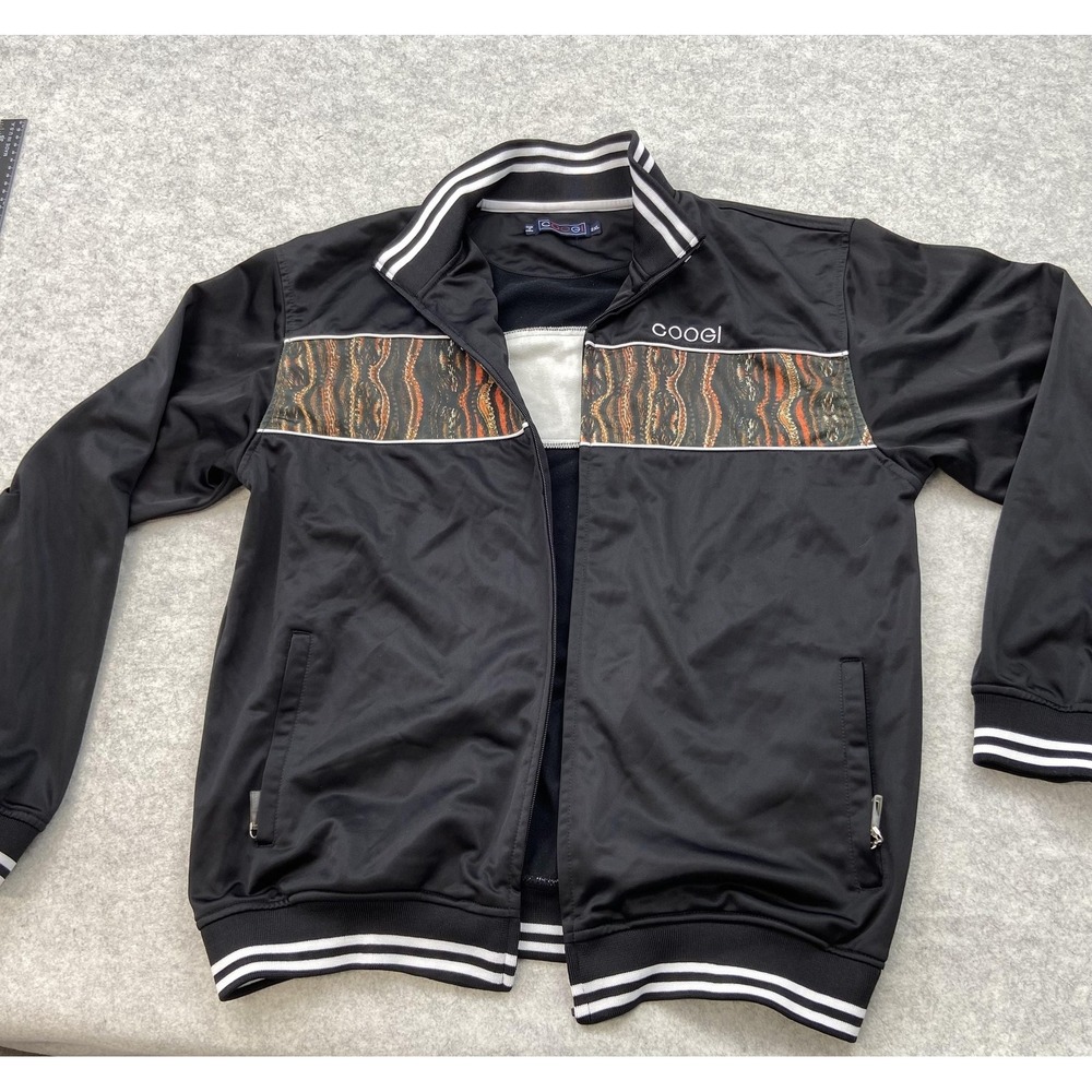 Coogi Jacket Mens 2XL Black Track Windbreaker Full Zip Hip Hop *MISSING ZIPPER*